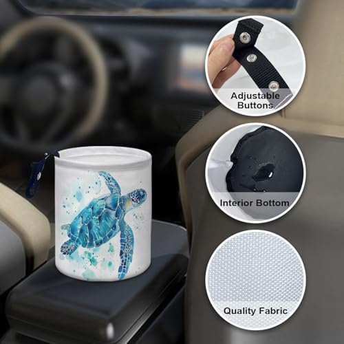 Image of Cute Sea Turtle Trash Can for Car Garbage Can for Back Seat Leak Proof with Adjustable Buttons Cars Accessories for Women Interior