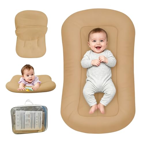 Image of Baby Lounger for Newborn, Bionic Design Baby Lounger, Soft Organic Cotton Breathable Lounger for Infants 0-24 Months (Khaki)