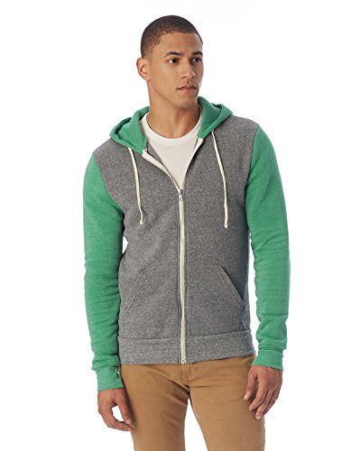 Alternative - Rocky Unisex Colorblocked Eco Fleece Hooded Full-Zip - 32023 - Eco Grey/ Eco True Green - Small