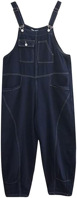 SUNRISE LIGHTING Loose Jeans Jumpsuit Women Casual Streetwear Wide Leg Denim Overalls Vintage Dungarees Straps Baggy Pants