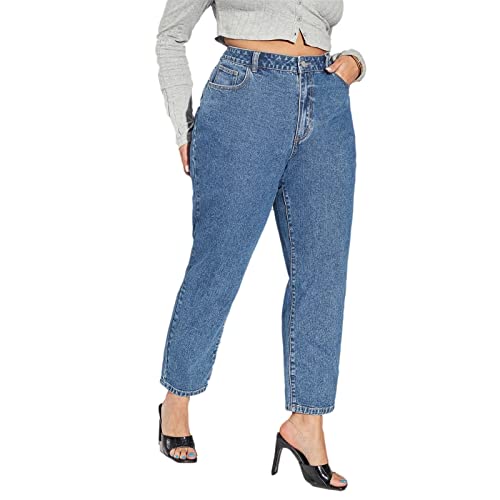 LEIJIJEANS Plus Size Women for Jeans Straight Fitting High Stretchy Jeans Highwaist Light Blue Full Length Mom Pants2