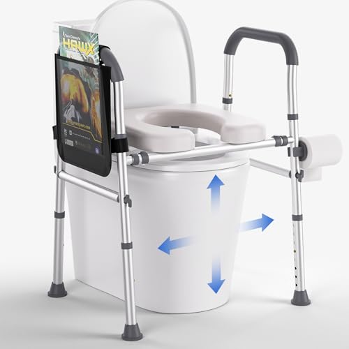 Raised Toilet Seat with Handles, Toilet Seat Riser for Seniors with Adjustable Height & Width, 3 in1 Shower Chair, Handicap Elevated Toilet Seat for Seniors Adult, Pregnant