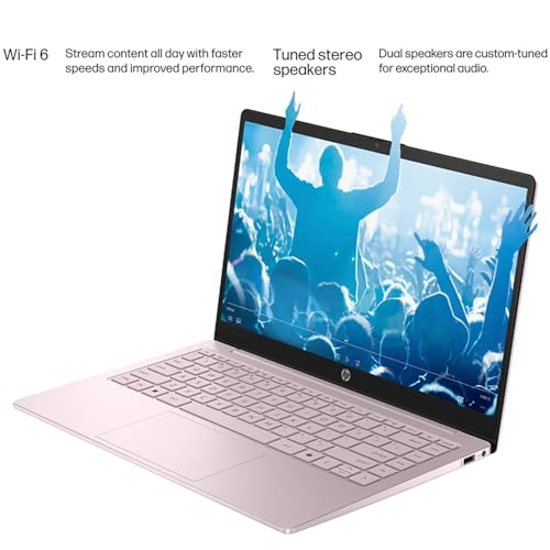 Image of HP Essential Laptop Computer for Student Daily Study, Microsoft Office 365, Intel N150, 4GB RAM, 128GB Storage, Long Battery Life & Fast Charging, Windows 11 Home, Tranquil Pink