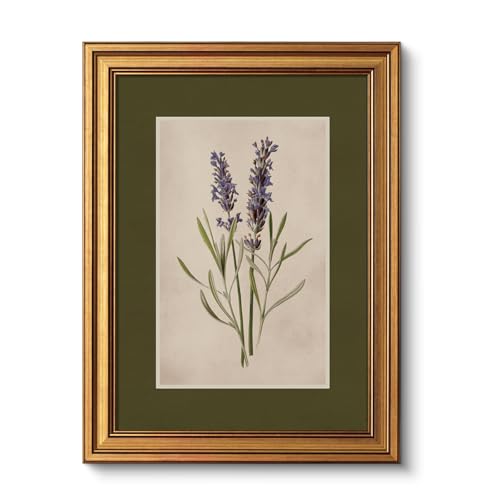VIYYIEA Vintage French Country Farmhouse Wall Art Decor for Kitchen Bathroom Bedroom, Aesthetic Botanical Lavender Flower Herb Pictures,12x16inch,Gold Framed Canvas Prints Paintings