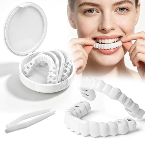 Adjustable Snap-On Veneers Dentures Set Upper Lower Teeth Covers Tooth Caps Natural Look False Teeth Kit for Men Women