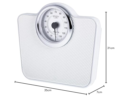 ADLER EUROPE Mechanische Personenwaage - Körpergewicht - Analoge Fitnesswaage - 136kg Kapazität - ⌀15cm Zifferblatt - Rutschfeste Oberfläche - Leicht ablesbar - Kalibriert mit Knopf