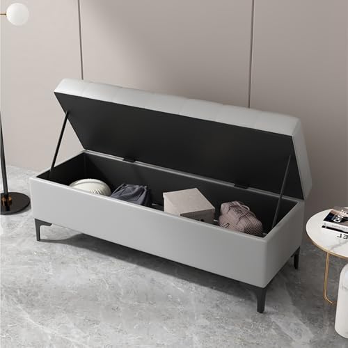 Pouf avec rangement rectangulaire gris clair de 90 cm pour bout de lit - 5