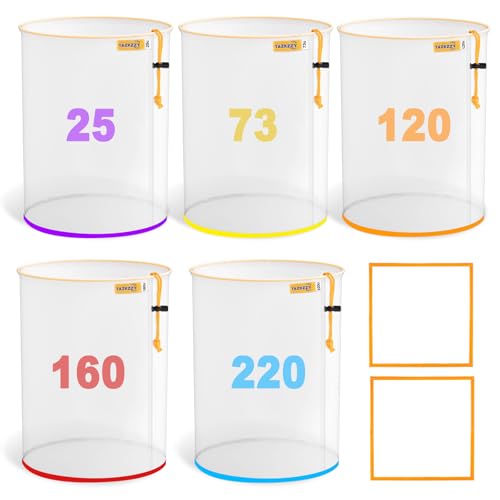 5-Pack 5 Gallon All-Mesh Filter Bags - 25/73/120/160/220 Micron Reusable Nylon Strainer Bags with 2Pcs Pressing Screens for 5 Gallon Bucket for Hydroponic Vegetables Yerba Mate Tea Filtration