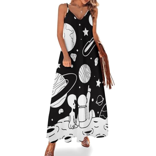 Robe Longue pour Femme Ete sans Manches fluide et legere de style boheme chic noir et blanc
