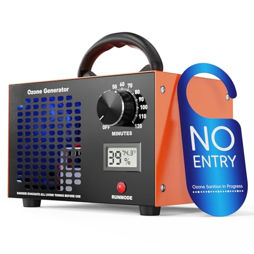 ELECDON Ozone Generator 60000mg/H with Temp & Humidity Display, 60 Min Timer, O3 Ionizer Air Purifier for Large Spaces (300 Sq. Ft) - Suitable for Homes, Cars, Hotels, Kitchens & Pet Areas (Orange)