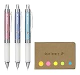Uni Kuru Toga Auto Lead Rotation Mechanical Pencil Alpha Gel Grip Model 0.5 mm, 3 Color Body (Noble Pink/Lavender/Turquoise), Sticky Notes Value Set