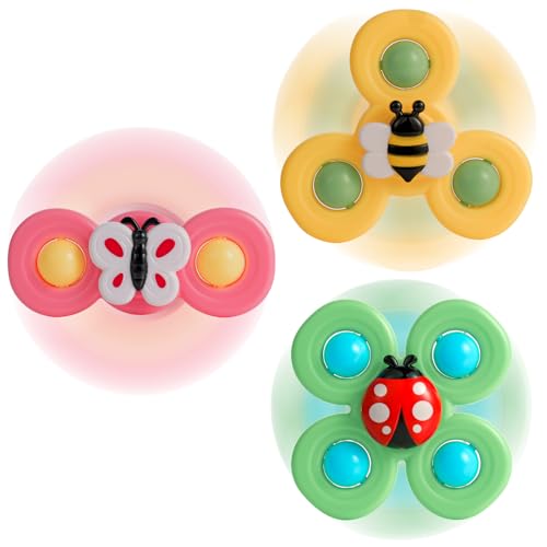 TGXLAK 3PCS Suction Cup Spinner Toys for Babies, Fidget Spinners Sensory Bath Toys 6 12 18 Months, Airplane Car Travel Essential 1-3 Year Old Boy Girl Birthday Gift for Baby