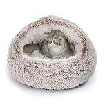 CATISM Cat Bed - Cat Cave Beds for Indoor Cats, Dog Bed Washable Non-Slip Cats Igloo Pod Windproof Fluffy Nesting for Pets (Coffee, 53 x 53 x 38 cm (L x W x H)