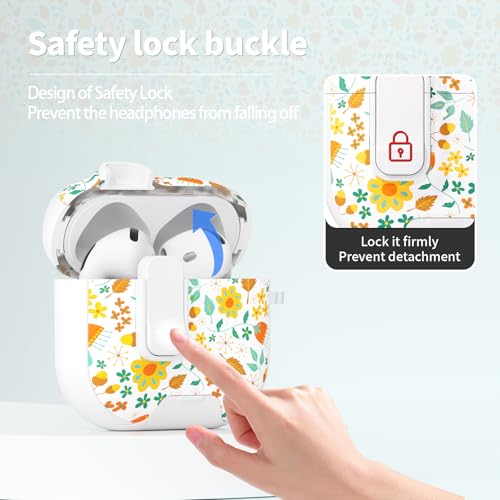 Image of for AirPods 4 Case with Safty Lock & Phone Stand,Cute Floral Pattern Style | PC & TPU Dual Layer Protective Cover with Keychain & Cleaner Pen for Apple AirPod 4th Generation 2024 Women (Daisy)
