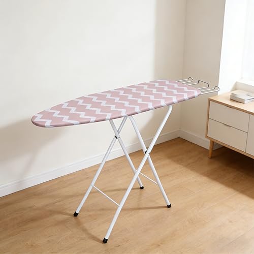 Image of JIALTO Vertical Ironing Board with 16 mm Metal Bracket, Adjustable Height Stand, Pure Cotton Cloth Cover, Foldable Iron Board for Home (Pink, A0-1 - 111 L X 30 W CM)