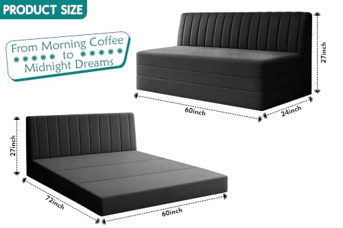 Image of Los Angeles Modern Velvet 3-Seater Sofa Cum Bed, Multipurpose Convertible Sleeper Couch Sofa for Living Room, Bedroom & Office- Black Color