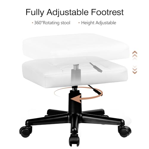Image of VECELO Under Desk Footrest, PU Ergonomic Foot Rest with Wheels, Comfort Padding, Height Adjustable for Relieving Leg Pain, Stiffness, and etc, White