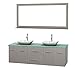 Wyndham Collection Centra 72" Double Bathroom Vanity in Grey Oak, Green Glass Countertop, Avalon White Carrera Marble Sinks & 70" Mirror