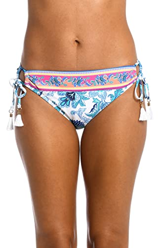 La Blanca Women's Side Tie Hipster Swimsuit Bottom, Emerald//Santorini Sun, 14