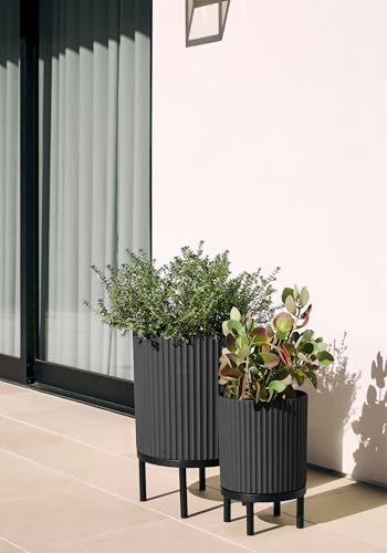 Image of Veradek Demi Series Raised Duo Planters - Set of 2 Planters with Stands | Made From a Durable Plastic-Stone Composite & Comes With Wooden Stand. Modern Porch /Patio Decor