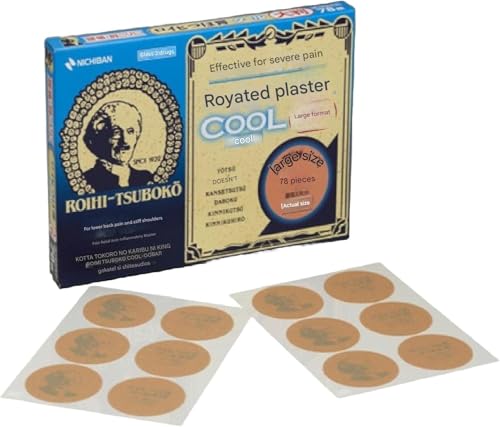 Nichi-ban Roi-hi Tsu-boko Cool Patches 78pcs - Large 3.9cm Circular Design for Shoulders Lower Back Knee or Any Muscle - Cooling Sensation - Japanese Patch