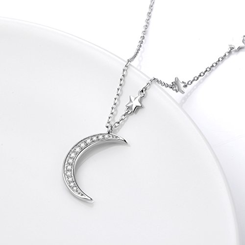 Ladytree 925 Sterling Silver Jewelry Crescent Moon and Star Pendant Necklace4