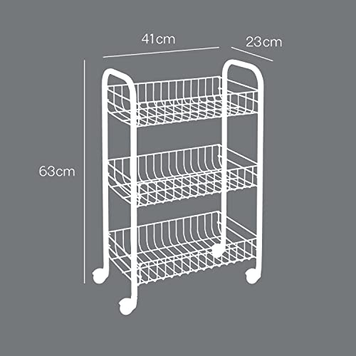 Metaltex Siena 3-Tier Trolley with Wheels - Multipurpose Storage Cart for Home including Kitchen, Bathroom, Office and Garage – White Metal, 400 grams - Image 5