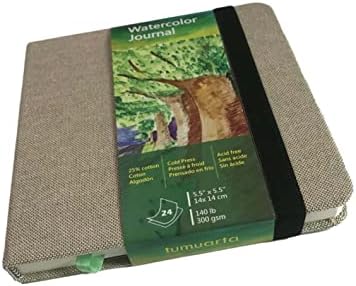 Square Watercolor Journal, 5.5x5.5”, 140 LB, 300 GSM, tumuarta Cotton Paper, Cold Press, 24 Sheets, 48 Pages, Watercolor Paper Sketch Books for Use As Mix Media Pad On The Go