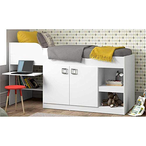 Cama Infantil com Escrivaninha 2 Portas e Nichos Multimóveis Branco Premium