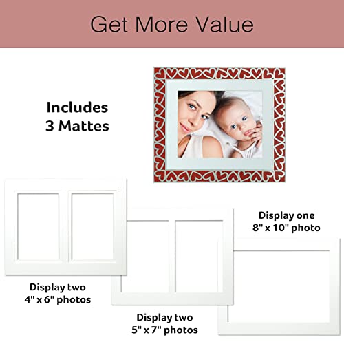 Excello Global Products Heart Border Glass 8"X10" Photo Frame With 4"X6" And 5"X7" Dual Mats #TOP1
