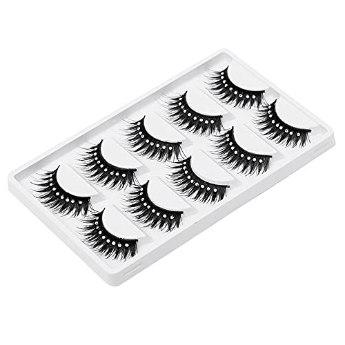 GAM-BELLE 5 Pairs Stage Makeup Extension Eyelashes Black Long With 9 Diamonds Decoration Luxurious Natural Messy Fluffy Volume Lashes