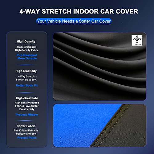 Image of Kayme Stretch Indoor Car Cover Dustproof Breathable, Elastic Full Exterior Covers at Garage, Auto Shows, Universal Fit Chevrolet Camaro, Honda Accord, Ford Mustang, Cadillac CT5 (188-194inch).