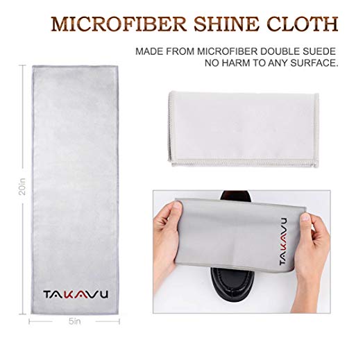 Takavu Shoe Shine Brushes Kit (4Pcs) - 100% Soft Horsehair Bristles Brush, Polish Applicator, Crepe Suede Shoes Brush, Microfiber Buffing Cloth For Shoes, Leather, Boot, Cloth, Bag #TOP4