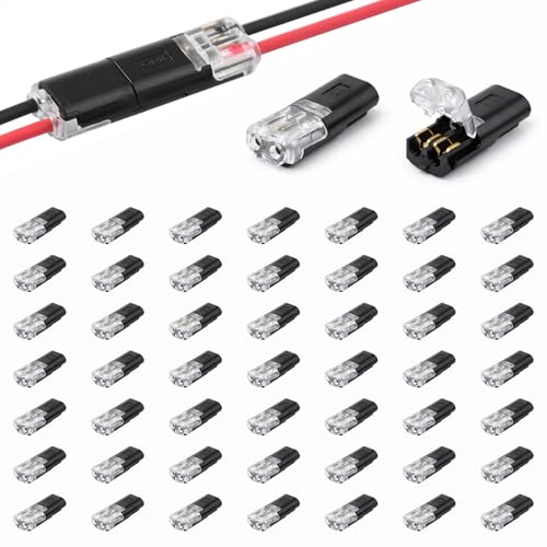 LYMISPIYA Lot de 50 Connecteurs de Voiture À 2 Broches, Connecteurs Étanches,Connecteur de Câble À 2 Broches, Connecteur Électrique Enfichable pour Câble 18-22 AWG, 2 Pôles, 2 Broches