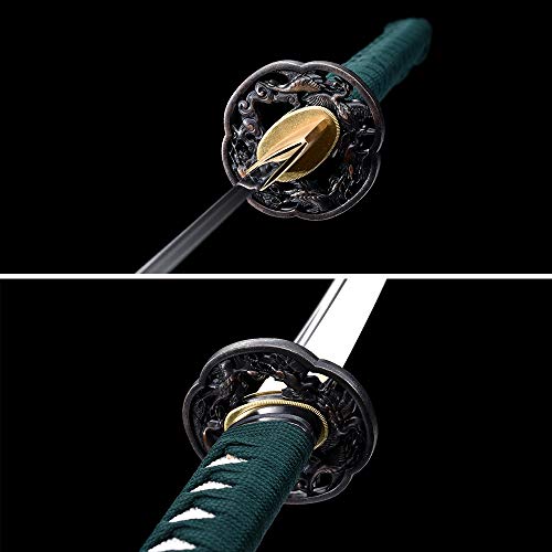 fengze Handmade Samurai Sword, 40 Inch Damascus Steel Ultra Sharp Fully Hand Forged Katana Sword for Real Battle, Full Tang, Clay Tempered (The Shadow)
