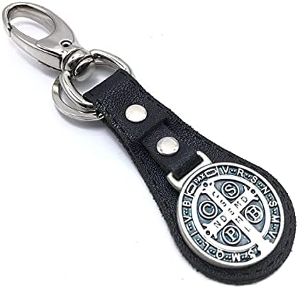 Chaveiro Medalha De São Bento Couro Prata Velha