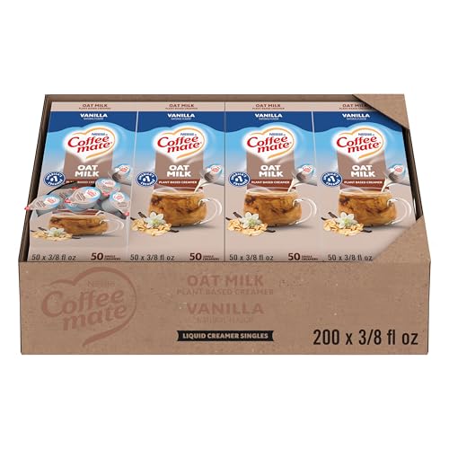 Nestle Coffee mate Coffee Creamer, Oat Milk, Vanilla Natural Flavor, Liquid Creamer Singles, Plant-Based, Non Dairy, No Refrigeration, 0.375 fl oz Tubs (Pack of 200)