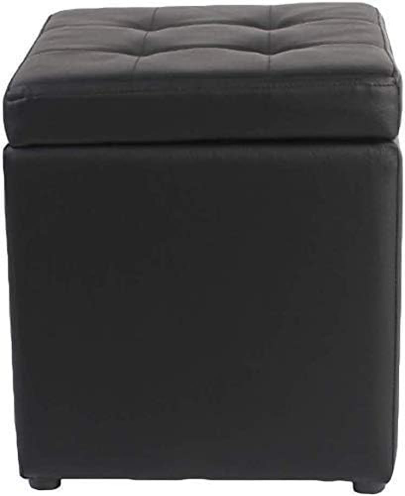 Square Ottoman Storage 12x12x14inch Small Cube Foot Rest Stool with Hinged Lid,Faux Leather Padded Seat Waterproof Toy Box for Living Room Bedroom (Black)