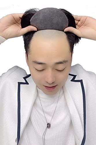 HARSW 極薄タイプ トップカバー 部分かつら 男性用 かつら 人毛100% 部分ウィッグ メンズウィッグ ヘアピース 薄毛 円型脱毛症 トップピース 頭頂部 増毛 七三分け