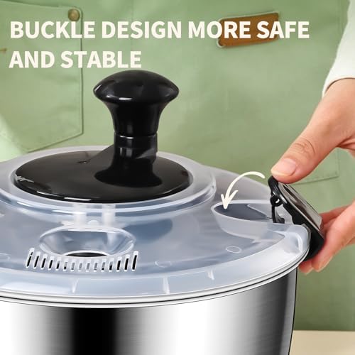 5.3QT Large Stainless Steel Salad Spinner, ASWETMEL Metal Salad Spinner with Locking Lid & Non-Slip Base, Lettuce Spinner for Washing and Drying Fruits Vegetables, Salad Dryer Spinner for Kitchen by ASWETMEL - Used condition - Image 5