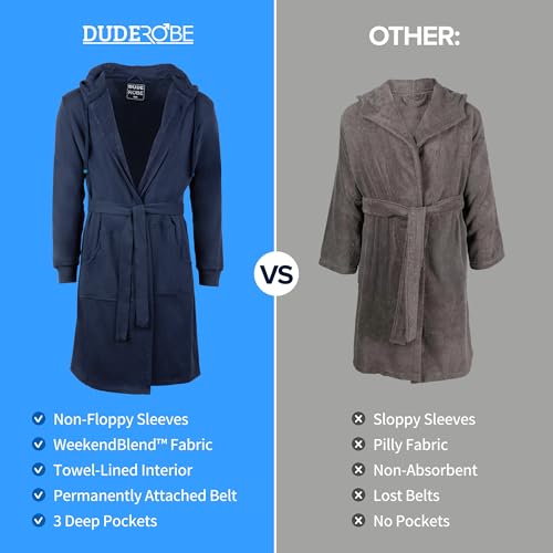 DudeRobe Men’s Hooded Bathrobe with Pockets, From Shark Tank, Soft, Comfy & Absorbent Cotton Robe for After Shower & Lounging4