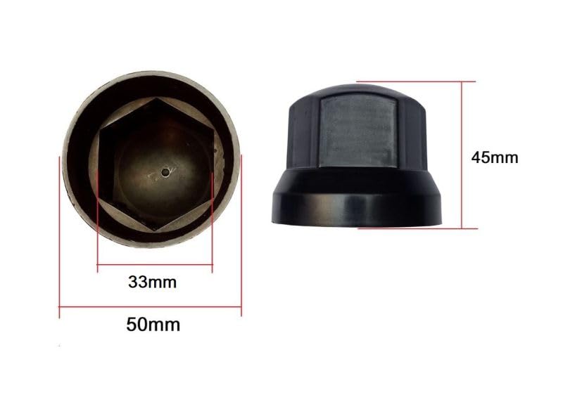 Lot de 50 capuchons d'écrous de roue 33 mm noirs pour camion et voiture Remorque Court Cache-écrou de roue Capuchon de protection