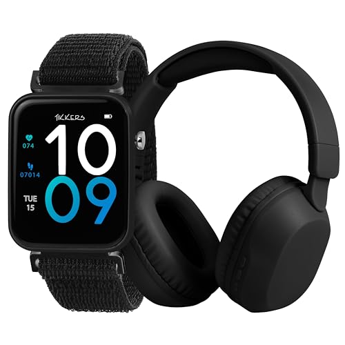 Tikkers Smart Series 13 - Black Easy Release Fabric Strap Smart Watch & Headphone Set TKS13-0033-SET