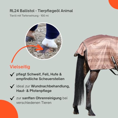 RL24 Ballistol - Tierpflegeöl Animal | Tieröl mit Tiefenwirkung | sanfte Pflege für Pferde, Hunde, Katzen & Co. | ideale Schweif-, Fell- & Hufpflege | für Heim-, Hof- & Haustiere | 1 x 100 ml