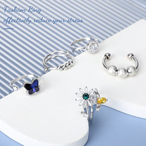 5 Pieces Anxiety Spinner Rings Adjustable Rotatable Rings Rotatable Mood Rings Calming Worry Meditation Rings For Women Ladies Girls Relieve Stress (Adorable Style) #TOP4