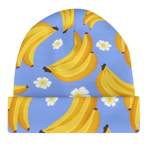 Cartoon Banana and Flower Pattern Kids Beanie Hat for for Girls Boys Children Cap Winter Knitted Chemo Cancer Headwear Accessories Gifts Decoration Black4