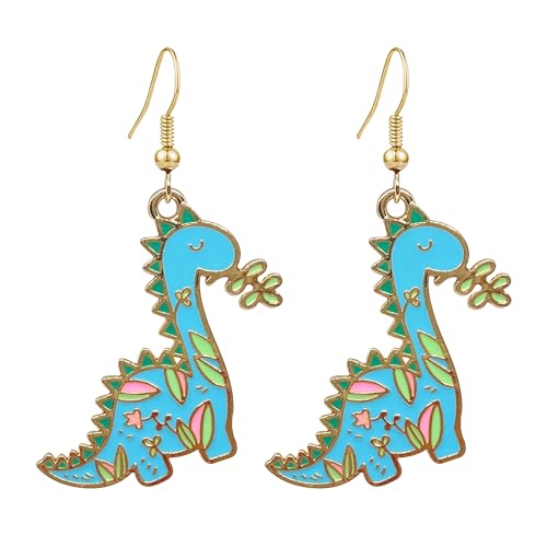 KaFu Cute Acrylic Animal Dinosaur Earrings For Women Girls Funny Colorful Dinosaur Chicken Duck Animal Dangle Drop Earrings 80s 90s Resin Animal Earrings Christmas Gift