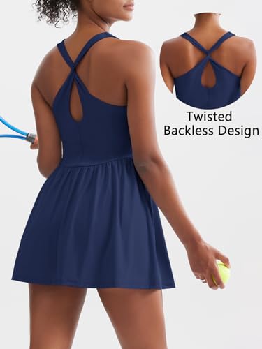 Image of Sexyasasii Women's Summer Athletic Tennis Dress with Built in Shorts and Bra Square Neck Workout Exercise Active Golf Dresses