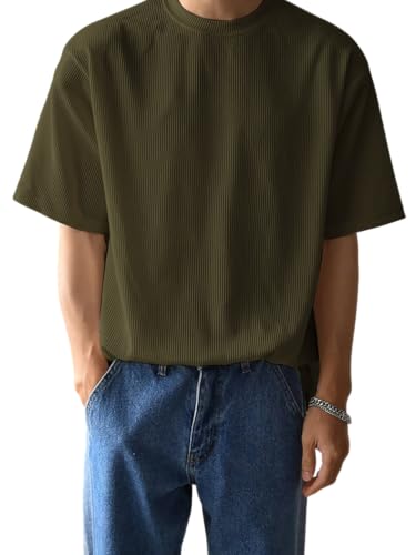 Image of GRECIILOOKS Men's Polycotton Textured Drop Shoulder Oversized Fit T-Shirt