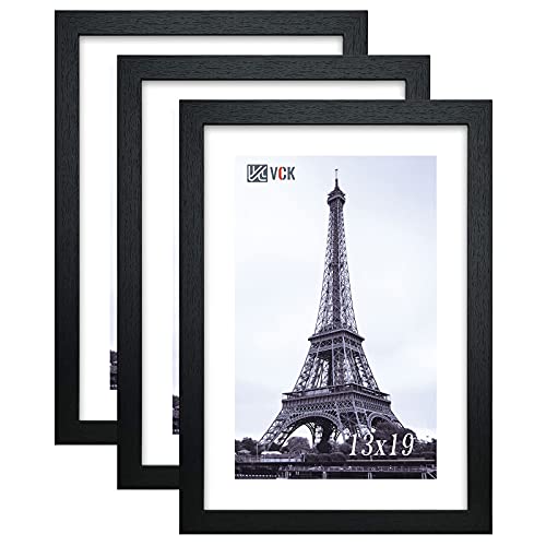 VCK 13x19 Picture Frame 3 Pack, Black Poster Frame MDF Wood with Polished Plexiglass, Wall Mounting Horizontal & Vertical Display